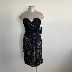 NWT! Basix Black Label strapless cocktail dress blush pink silk/ black lace over
